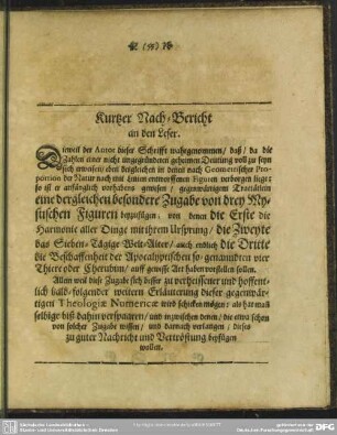 Kurtzer Nach-Bericht an den Leser