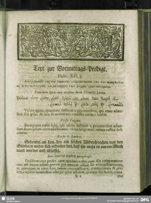 [Vormittags-Predigt. Hebr. XII, 3]