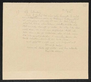 Brief von Gerhart Hauptmann an Herbert Eulenberg