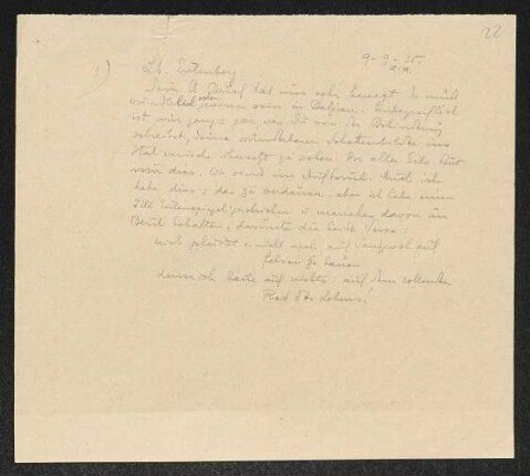 Brief von Gerhart Hauptmann an Herbert Eulenberg