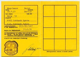 Mitgliedskarte Wasserwacht des Roten Kreuzes Bernt Engelmann