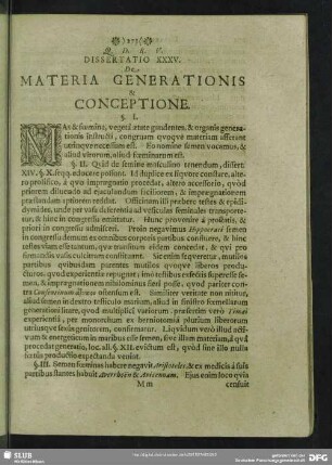 Dissertatio XXXV. De Materia Generationis & Conceptione