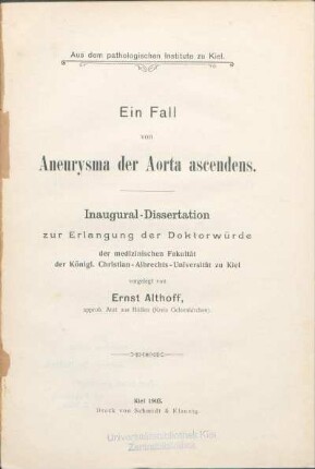 Ein Fall von Aneurysma der Aorta ascendens
