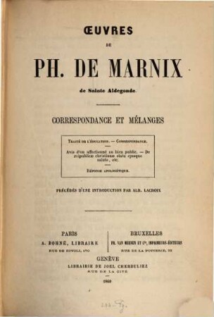 Oeuvres de Ph. de Marnix : correspondance et mélanges, 1