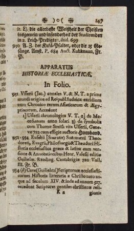 147-181, Apparatus Historiae Ecclesiasticae