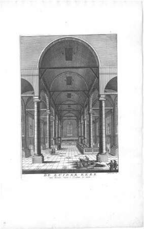 Grafik "De Zuider-Kerk van binnen, naar 't Zuiden, te zien"