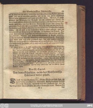 Das III. Capitel. Von denen Schicksalen, welche das Wertheimische Bibelwerck bisher gehabt.
