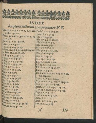 Index Scripturae dictorum praecipuorum ex V.T.