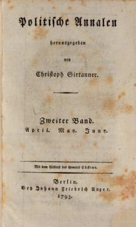 Politische Annalen. 2. 1793