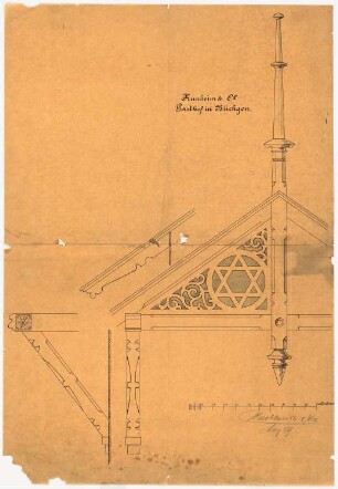 Grube Ilse (Kunheim & Co.), Großräschen/Bückgen Gasthof: 2 Details des Giebelschnitzwerks