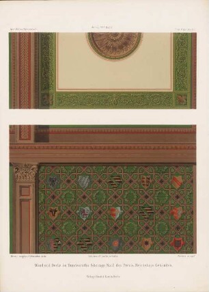 Provisorisches Reichstagsgebäude, Berlin: Innenansichten Wand und Decke im Sitzungssaal (aus: Architektonisches Skizzenbuch, H. 142/1, 1877)