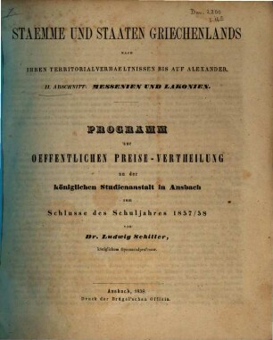 Stämme und Staaten Griechenlands nach ihren Territorialverhältnissen bis auf Alexander, 2. Messenien und Lakonien