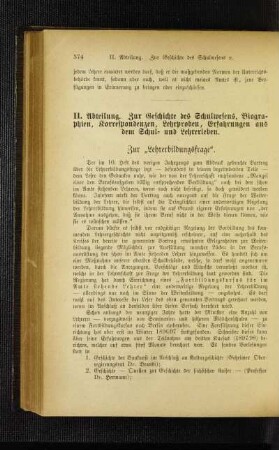 Zur "Lehrerbildungsfrage"