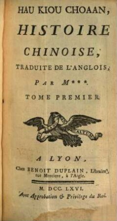 Hau Kiou Choaan, Histoire Chinoise, 1