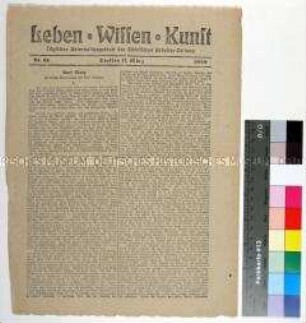 Titelblatt der Zeitschrift "Leben Wissen Kunst" mit Erinnerungen von Paul Lafargue an Karl Marx anlässlich dessen 25. Todestag