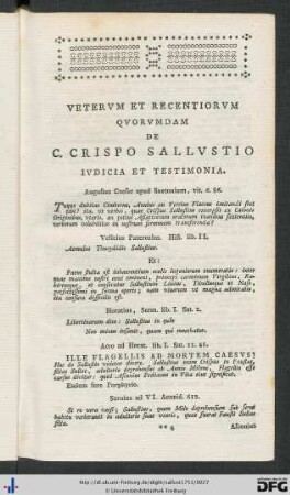 Veterum Et Recentiorum Quorumdam De C. Crispo Sallustio Iudicia Et Testimonia.