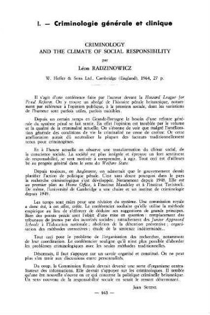 163-170, 1. Criminologie générale et clinique