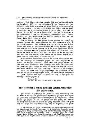 Zur Förderung wissenschaftlicher Fortbildungskurse für Lehrerinnen
