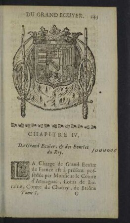 Chapitre IV. Du Grand Ecuïer, & des Ecuries du Roy.
