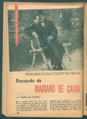 Recuerdo de Mariano de Cava : Evocaciones de actualidad