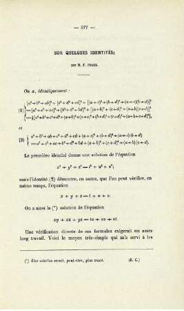 Sur quelques identités.