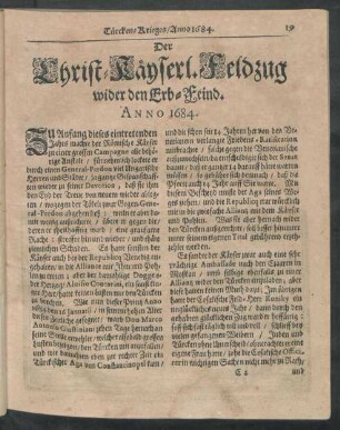 Der Christ-Käyserl. Feldzug wider den Erb-Feind. Anno 1684.