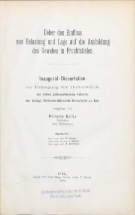 Ueber den Einfluss von Belastung und Lage auf die Ausbildung des Gewebes in Fruchtstielen