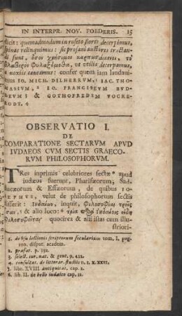 Observatio I. De Comparatione Sectarum Apud Iudaeos Cum Sectis Graecorum Philosophorum