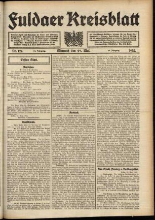 Erste Ausgabe vom Mittwoch, den 29. Mai 1912.
