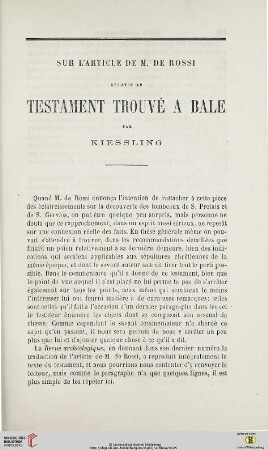 N.S. 10.1864: Sur l'article de M. de Rossi relatif au testament trouvé à Bale par Kiessling