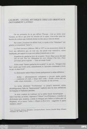 L'Europe: Un Exil Mythique Chez Les Orientaux (Notamment Latins)