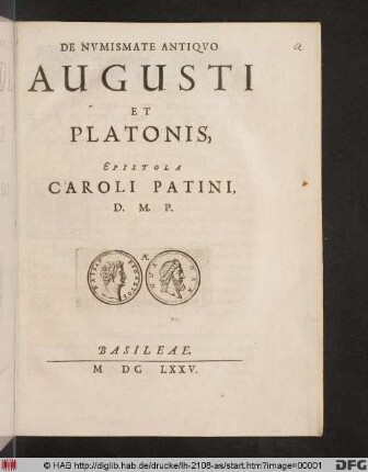 De Numismate Antiquo Augusti Et Platonis, Epistola Caroli Patini, D.M.P.