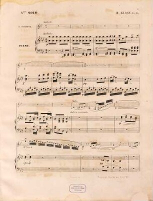 4ème solo pour clarinette avec accompagnement d'orchestre ou de piano : oeuv. 14