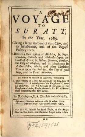 A voyage to Suratt : in the year, 1689 ... ; To which is added an app...