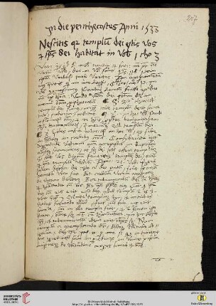 Jn die penthecostes Anni 1533 [Predigttext, I Cor 3,16]