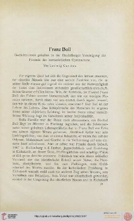 N.F. 1925: Franz Boll : Gedächtnisrede gehalten in der Heidelberger Vereinigung der Freunde des humanistischen Gymnasiums