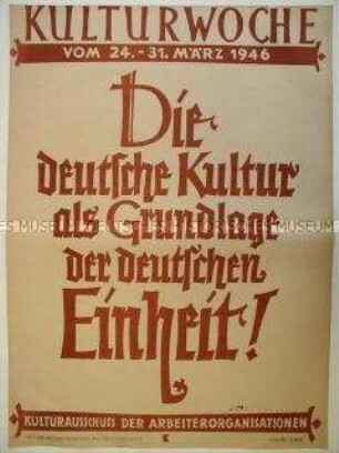 Maueranschlag zur Kulturwoche des Kulturausschusses der Arbeiterorganisationen in Berlin