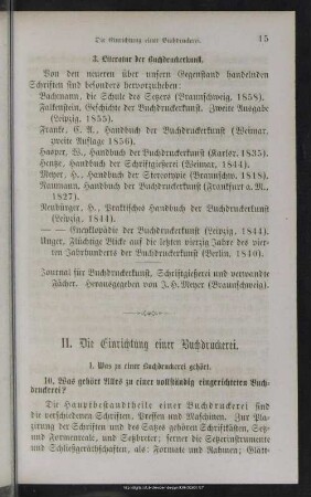 II. Die Einrichtung einer Buchdruckerei