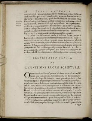 Exercitatio Tertia. De Definitione Sacrae Scripturae.