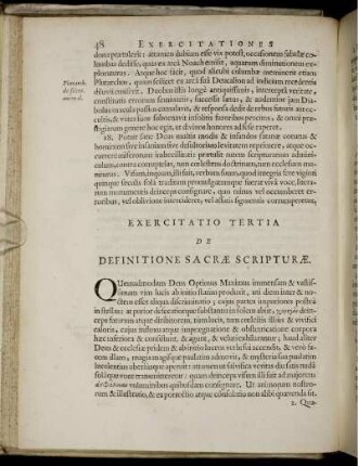 Exercitatio Tertia. De Definitione Sacrae Scripturae.