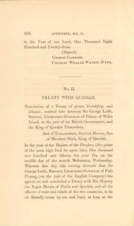 No. II. Treaty with Quedah
