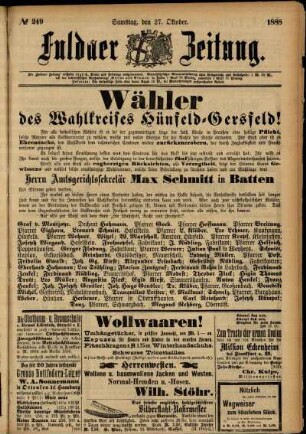 Zweite Ausgabe vom Samstag, den 27. Oktober 1888.