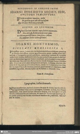Typographus, Lectori benevolo