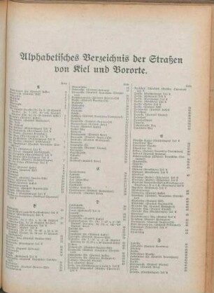 Alphabetisches Verzeichnis der Straßen von Kiel und Vororte.