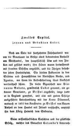 Zweites Capitel: Johann und Sebastian Cabot.