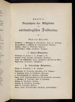 1-7, Fünftes Verzeichnis der Mitglieder des württembergischen Forstvereins