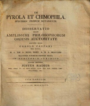 De pyrola et chimophila : specimen primum botanicum