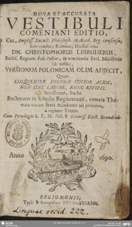 Nova Et Accurata Vestibuli Comeniani Editio