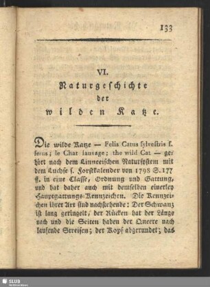 VI. Naturgeschichte der wilden Katze