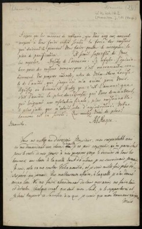 Brief von Rudolf Erich Raspe an Jakob Mauvillon